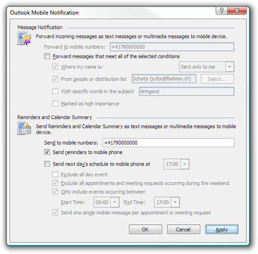 Outlook 2007 Mobile Notificaction - Reminders.