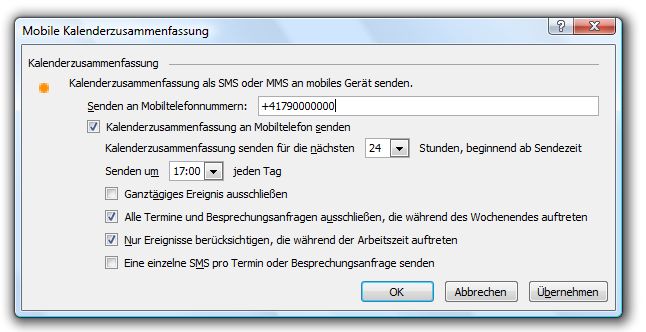 Outlook 2010 Mobile-Benachrichtigung - Kalenderzusammenfassung.